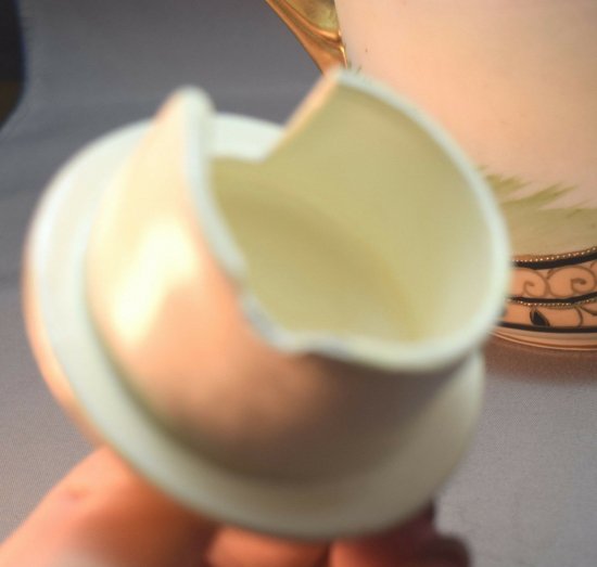 オールドノリタケ　コーヒーポット　手描きの風景画　湖畔の景色と花の縁取り