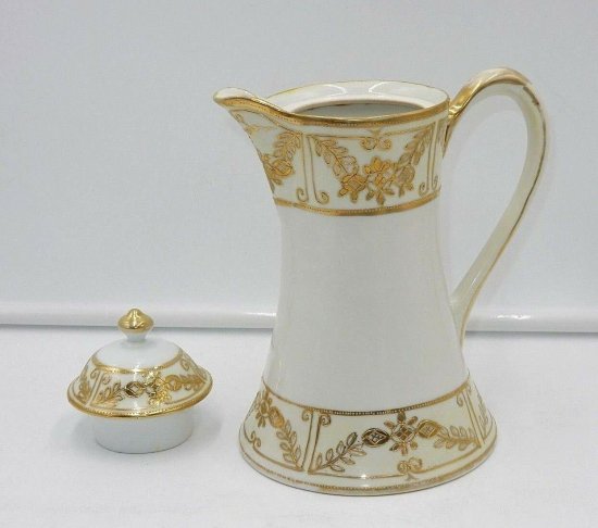 オールドノリタケ　アンティーク　1910年製　"M" コーヒーポット　金色　陶器
