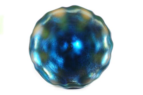 ルイス・カムフォート・ティファニー（Louis Comfort Tiffany）ブルー玉虫・台座付コンポート・8インチ（20センチ）