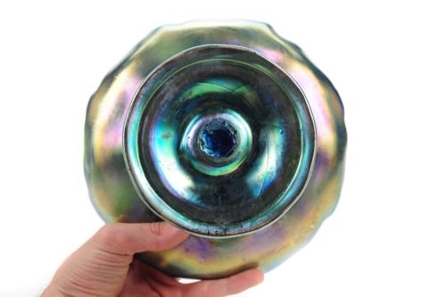 ルイス・カムフォート・ティファニー（Louis Comfort Tiffany）ブルー玉虫・台座付コンポート・8インチ（20センチ）