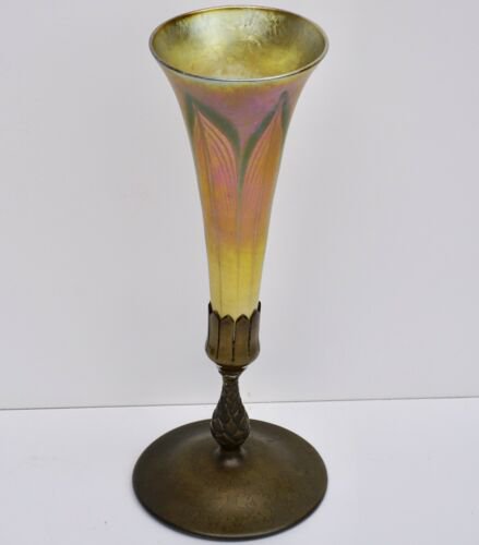 ティファニースタジオ ブロンズ＆ルイス・カムフォート・ティファニー（Louis Comfort Tiffany）ファブリル・グラス　花瓶　ゴールド