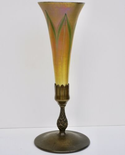 ティファニースタジオ ブロンズ＆ルイス・カムフォート・ティファニー（Louis Comfort Tiffany）ファブリル・グラス　花瓶　ゴールド