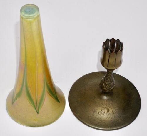 ティファニースタジオ ブロンズ＆ルイス・カムフォート・ティファニー（Louis Comfort Tiffany）ファブリル・グラス　花瓶　ゴールド