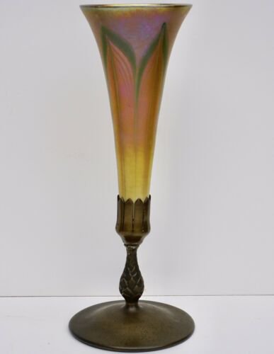 ティファニースタジオ ブロンズ＆ルイス・カムフォート・ティファニー（Louis Comfort Tiffany）ファブリル・グラス　花瓶　ゴールド