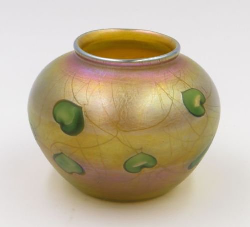 希少！ルイス・カムフォート・ティファニー（Louis Comfort Tiffany）花瓶 ファブリル ハート/葉　7.6ｃｍ