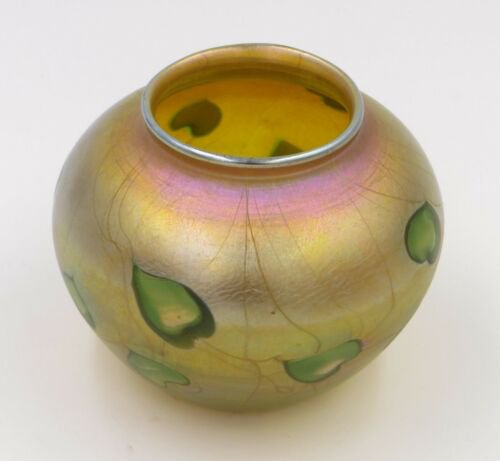 希少！ルイス・カムフォート・ティファニー（Louis Comfort Tiffany）花瓶 ファブリル ハート/葉　7.6ｃｍ