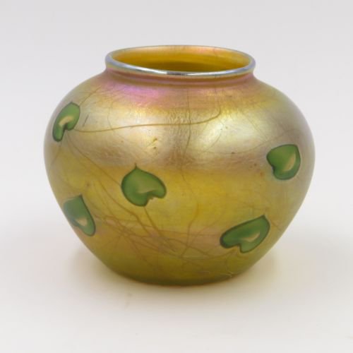 希少！ルイス・カムフォート・ティファニー（Louis Comfort Tiffany）花瓶 ファブリル ハート/葉　7.6ｃｍ