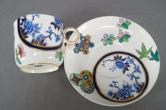 ロイヤルウースター　B315　コバルト＆マルチカラー　色彩の美しいコーヒーカップ＆ソーサー　1878年製