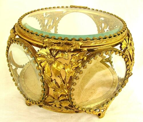 イタリア ジュエリーボックス 金メッキ 面取りガラス アンティーク 1940年代