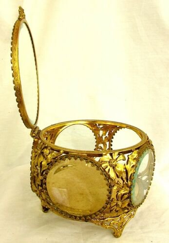 イタリア ジュエリーボックス 金メッキ 面取りガラス アンティーク 1940年代