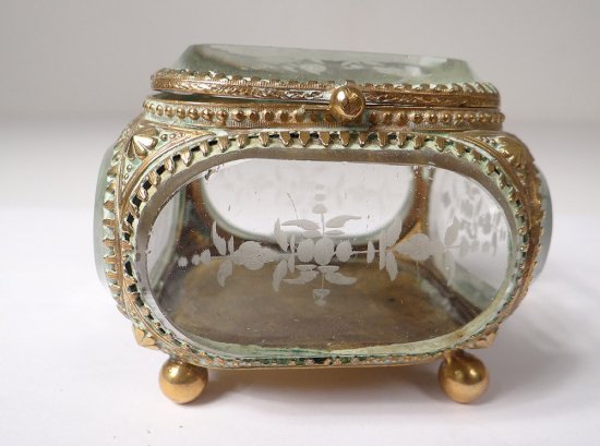 ジュエリーボックス 面取りガラス エッチング ナポレオン三世 19世紀