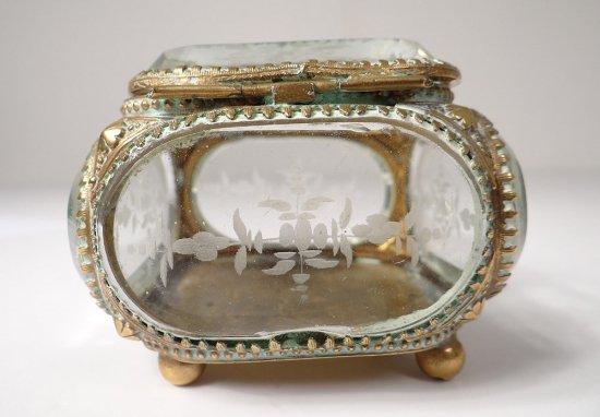 ジュエリーボックス 面取りガラス エッチング ナポレオン三世 19世紀