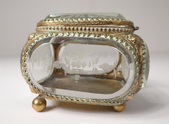 ジュエリーボックス 面取りガラス エッチング ナポレオン三世 19世紀