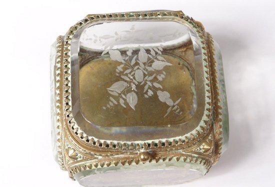 ジュエリーボックス 面取りガラス エッチング ナポレオン三世 19世紀