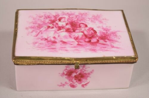 ヴィンテージ フランス 磁器 ジュエリーボックス 手描きデザイン