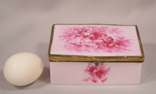 ヴィンテージ フランス 磁器 ジュエリーボックス 手描きデザイン