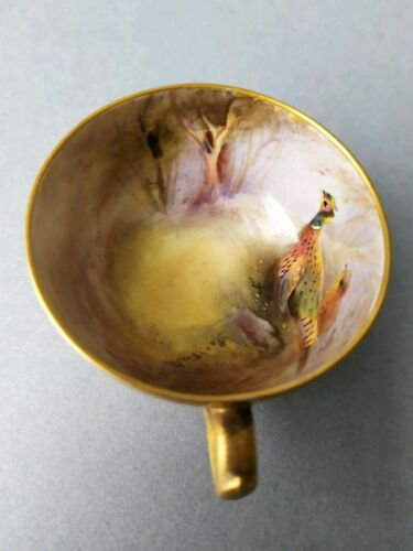 ロイヤルウースター キジ(雉)のキャビネットカップ＆ソーサー ジェームズ スティントン作by Jas. Stinton