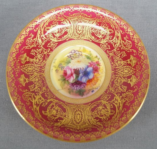 ロイヤルウースター　デミタスカップ&ソーサー　レッド・ゴールド　花柄