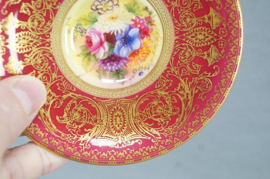 ロイヤルウースター　デミタスカップ&ソーサー　レッド・ゴールド　花柄