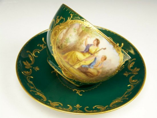 ロイヤルウィーン　カップ&ソーサー　ERINNERUNG(回想)　グリーン・ゴールド