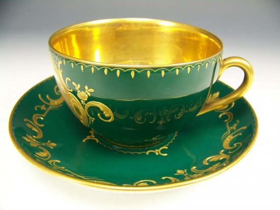 ロイヤルウィーン　カップ&ソーサー　ERINNERUNG(回想)　グリーン・ゴールド