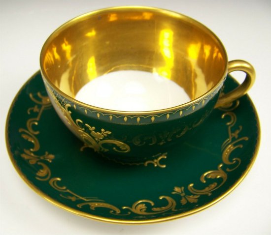 ロイヤルウィーン　カップ&ソーサー　ERINNERUNG(回想)　グリーン・ゴールド