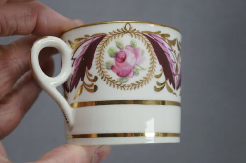 ミントン　791　ピンクローズ　ダークレッドリーフ　金彩　コーヒーカップ＆ソーサーセット　1812年頃