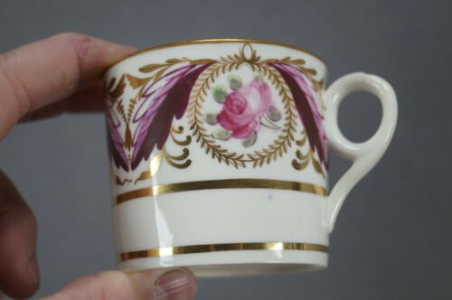 ミントン　791　ピンクローズ　ダークレッドリーフ　金彩　コーヒーカップ＆ソーサーセット　1812年頃