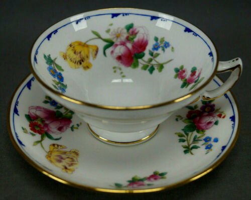 ミントン　ピンクローズ　ブルー＆ゴールド　ティーカップ＆ソーサーセット　1914年頃