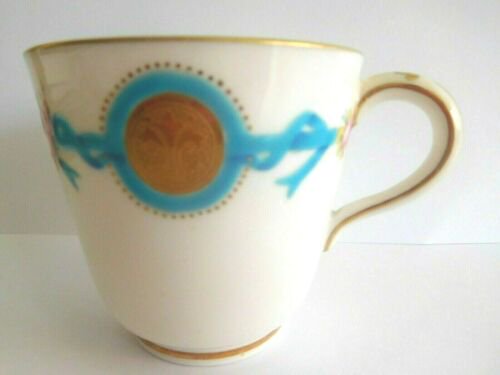 19世紀中ごろ　ミントン　ティーカップ＆ソーサーセット　セレストブルーリボン&ピンクローズ