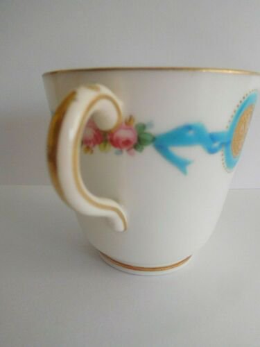 19世紀中ごろ　ミントン　ティーカップ＆ソーサーセット　セレストブルーリボン&ピンクローズ