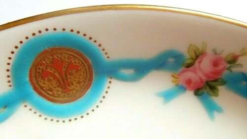 19世紀中ごろ　ミントン　ティーカップ＆ソーサーセット　セレストブルーリボン&ピンクローズ