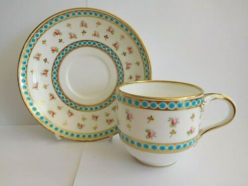 19世紀中ごろ　ミントン　ティーカップ＆ソーサーセット　ピンクローズ