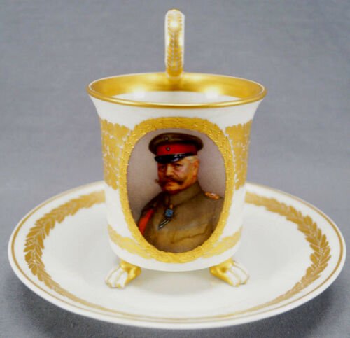 KPMベルリン　手描き　第二次世界大戦　フォン・ヒンデンブルク　肖像画　ゴールドリーフ　カップ＆ソーサー