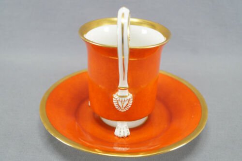 KPMベルリン　朱色　脚付き　ポール・フォン・ヒンデンブルク　カメオ　オーバーサイズカップ＆ソーサセット