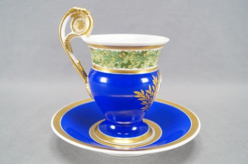KPMベルリン　第一次世界大戦期　鉄十字勲章　コバルトブルー＆ゴールド　カップ＆ソーサーセット