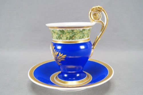 KPMベルリン　第一次世界大戦期　鉄十字勲章　コバルトブルー＆ゴールド　カップ＆ソーサーセット