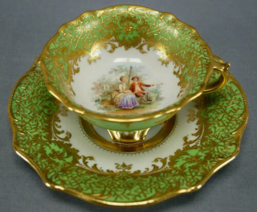 ハーシュ　ドレスデン　手描き　恋人　金彩　ティーカップ＆ソーサーセット