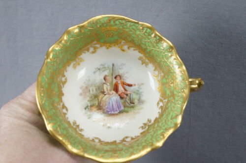 ハーシュ　ドレスデン　手描き　恋人　金彩　ティーカップ＆ソーサーセット