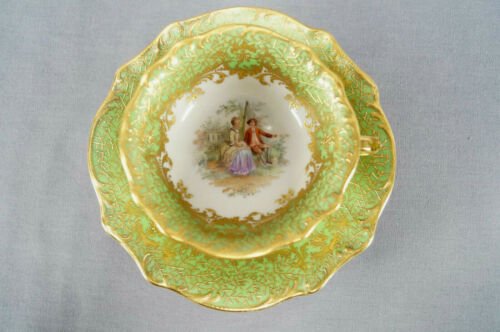 ハーシュ　ドレスデン　手描き　恋人　金彩　ティーカップ＆ソーサーセット