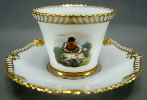 2.	チェンバレン・ウースター　手描き　羊毛刈り　金彩　ティーカップ＆ソーサーセット　1811～1820年頃