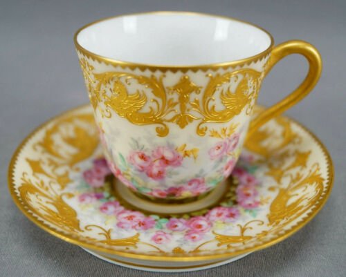 ル・ロゼ パリ　手描き　バラ　グリフィン　金彩　デミタスカップ＆ソーサーセット