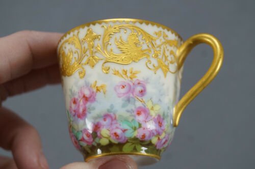 ル・ロゼ パリ　手描き　バラ　グリフィン　金彩　デミタスカップ＆ソーサーセット