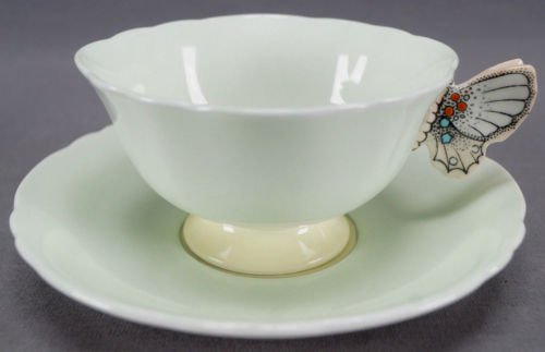 パラゴン　青磁色　アールデコ　蝶ハンドル　ボーンチャイナ　ティーカップ＆ソーサーセット