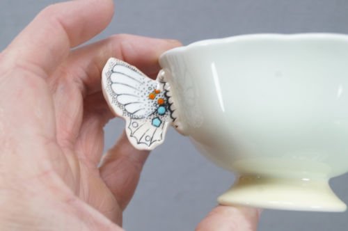 パラゴン　青磁色　アールデコ　蝶ハンドル　ボーンチャイナ　ティーカップ＆ソーサーセット