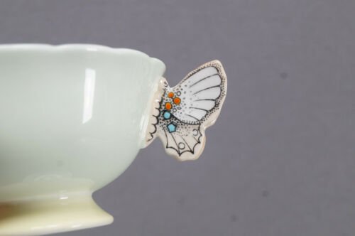 パラゴン　青磁色　アールデコ　蝶ハンドル　ボーンチャイナ　ティーカップ＆ソーサーセット