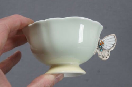 パラゴン　青磁色　アールデコ　蝶ハンドル　ボーンチャイナ　ティーカップ＆ソーサーセット