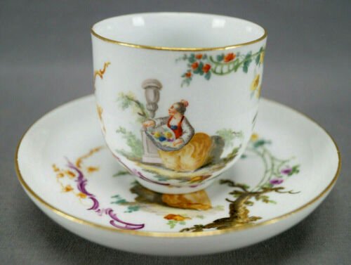 マイセン　手描き　女性　花柄　コーヒーカップ＆ソーサーセット　1756～1780年頃