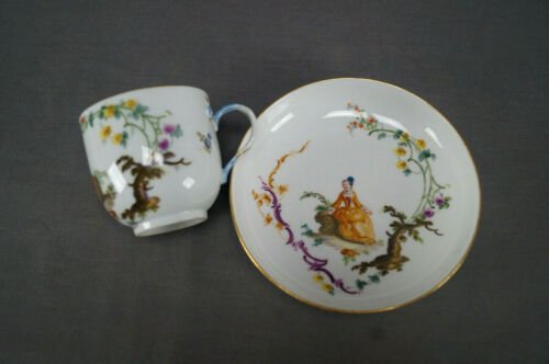 マイセン　手描き　女性　花柄　コーヒーカップ＆ソーサーセット　1756～1780年頃