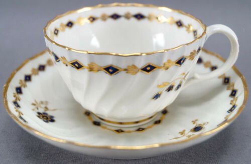 4組セット　フライト・ウースター作　コバルトブルー＆ゴールド　花柄　ティーカップ＆ソーサーセット